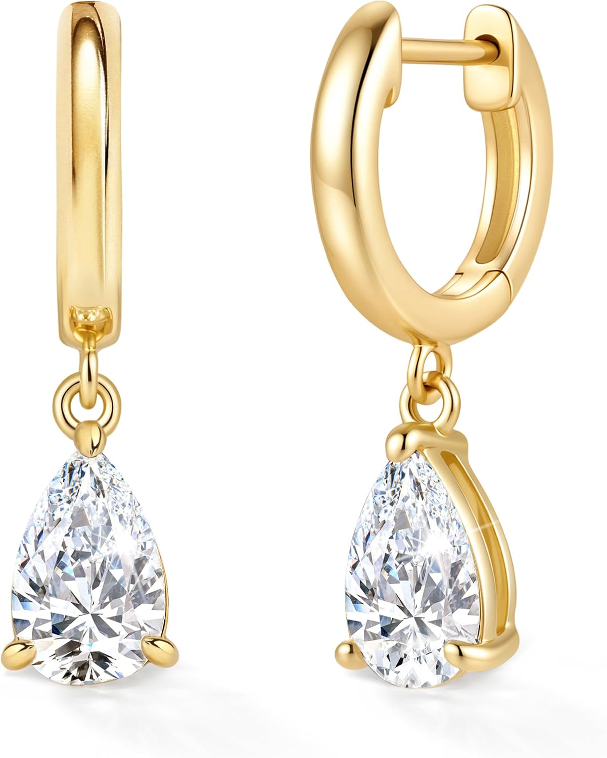 ASHINE Diamond Look Pear Huggie Earrings, 14K Gold Plated CZ Drops