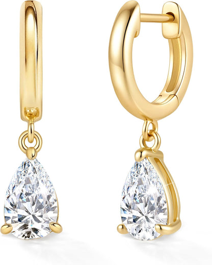 ASHINE Diamond Look Pear Huggie Earrings, 14K Gold Plated CZ Drops