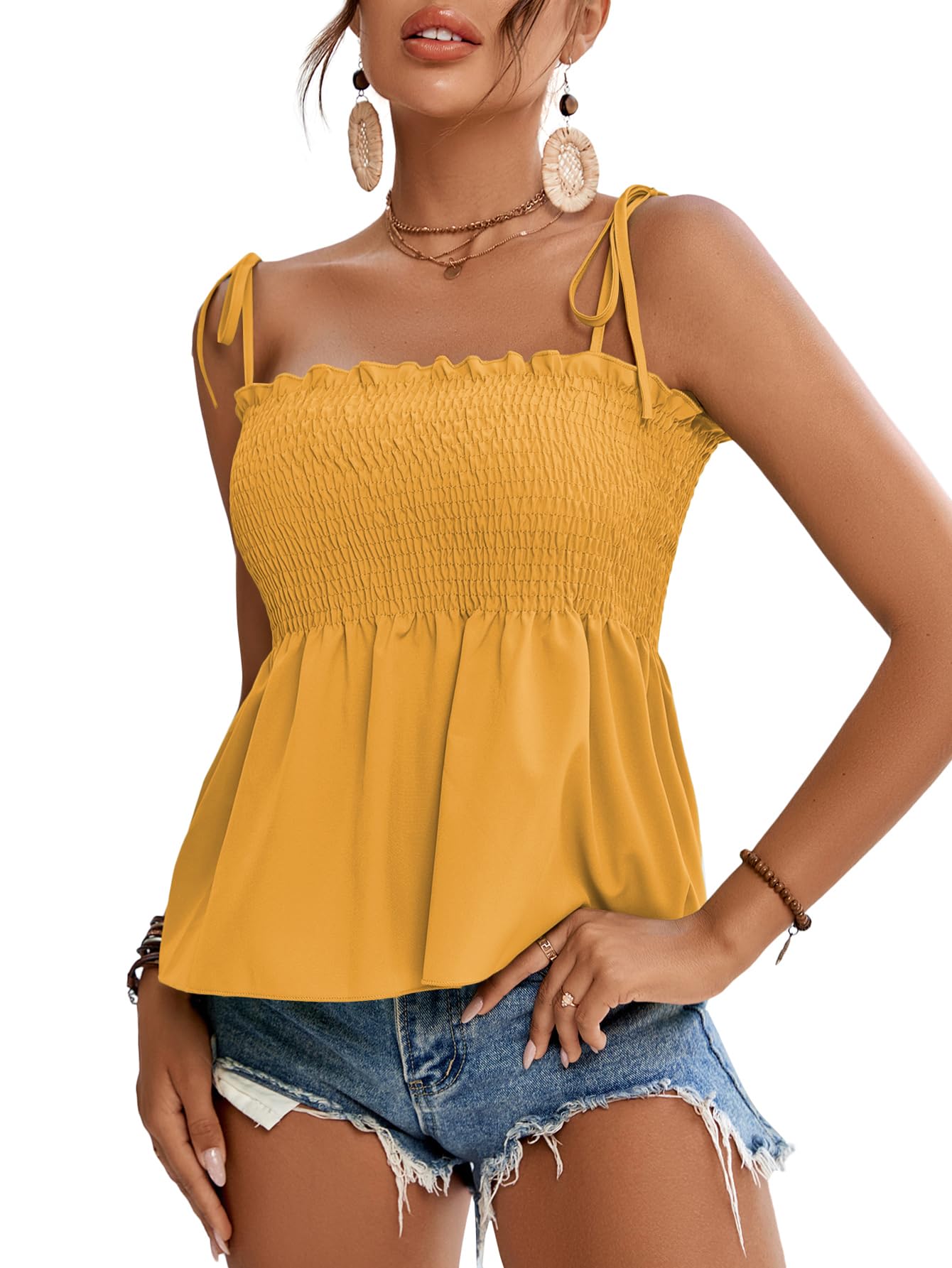 LYANER Women's Tie Shoulder Cute Cami Blouse