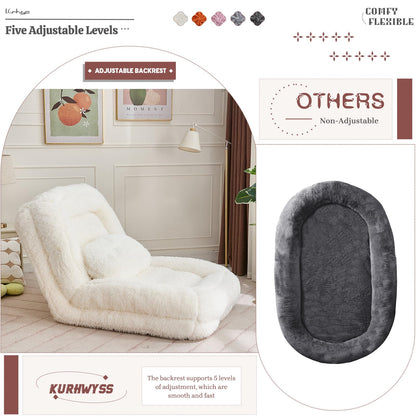 Upholstered Convertible Lounge Chair with 2 Soft Pillows