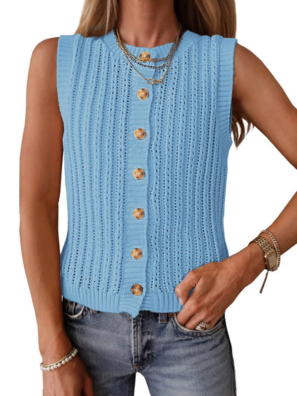 Saodimallsu Womens Sleeveless Sweater Vest Button Down Crochet Cardigan | Sweater Vest,Crochet,Summer Knit Tank Top,Sleeveless,Trendy Going Out Tops