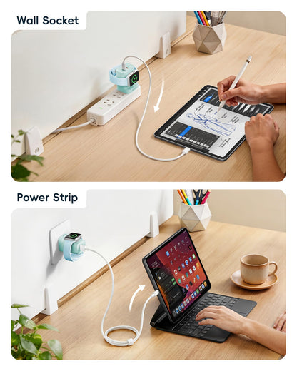 VRURC Fast Charger for Apple Watch, Built-in Wireless Magnetic Charging Station for iWatch SE/11/10/9/8/7/6/5/4, PD 20W USB C Charging Block, Foldable Wall Charger for iPhone 17/16/15/14/13-White