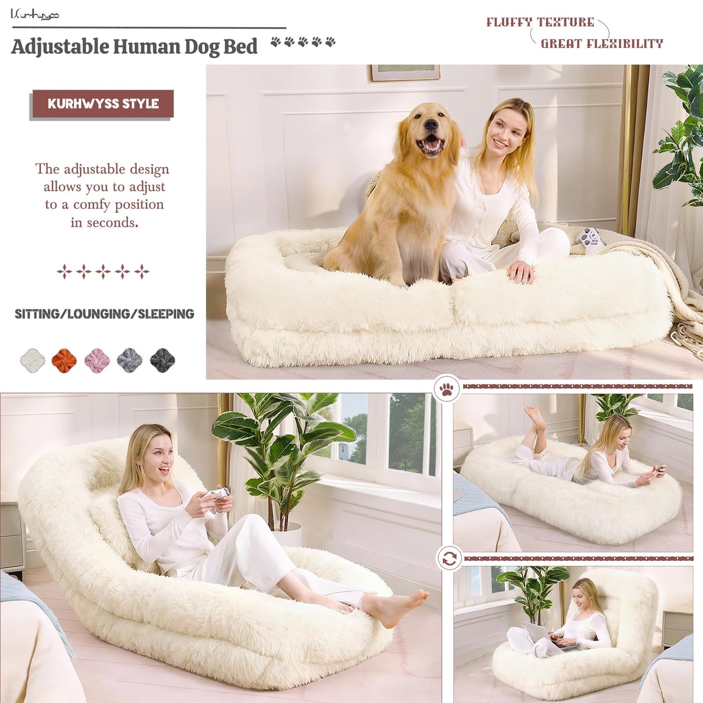 Upholstered Convertible Lounge Chair with 2 Soft Pillows