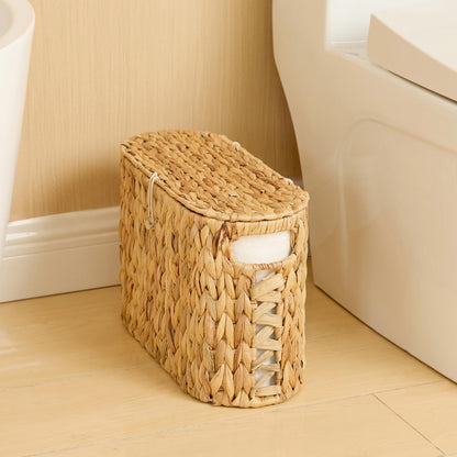 YANGQIHOME Toilet Paper Storage, Water Hyacinth Toilet Paper Storage with Lid, Papers Container for up to 9 Mega Rolls, Bathroom Basket Organizer