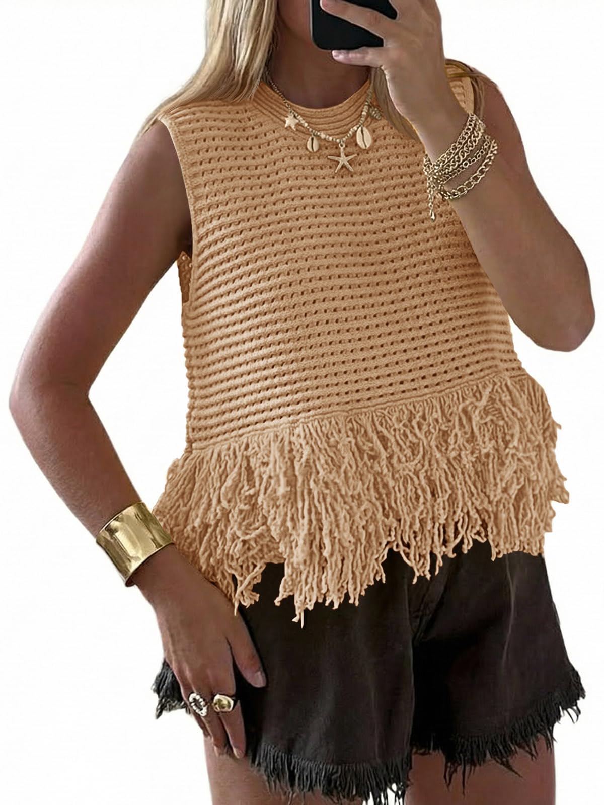 Saodimallsu Womens Crochet Crop Tank Top