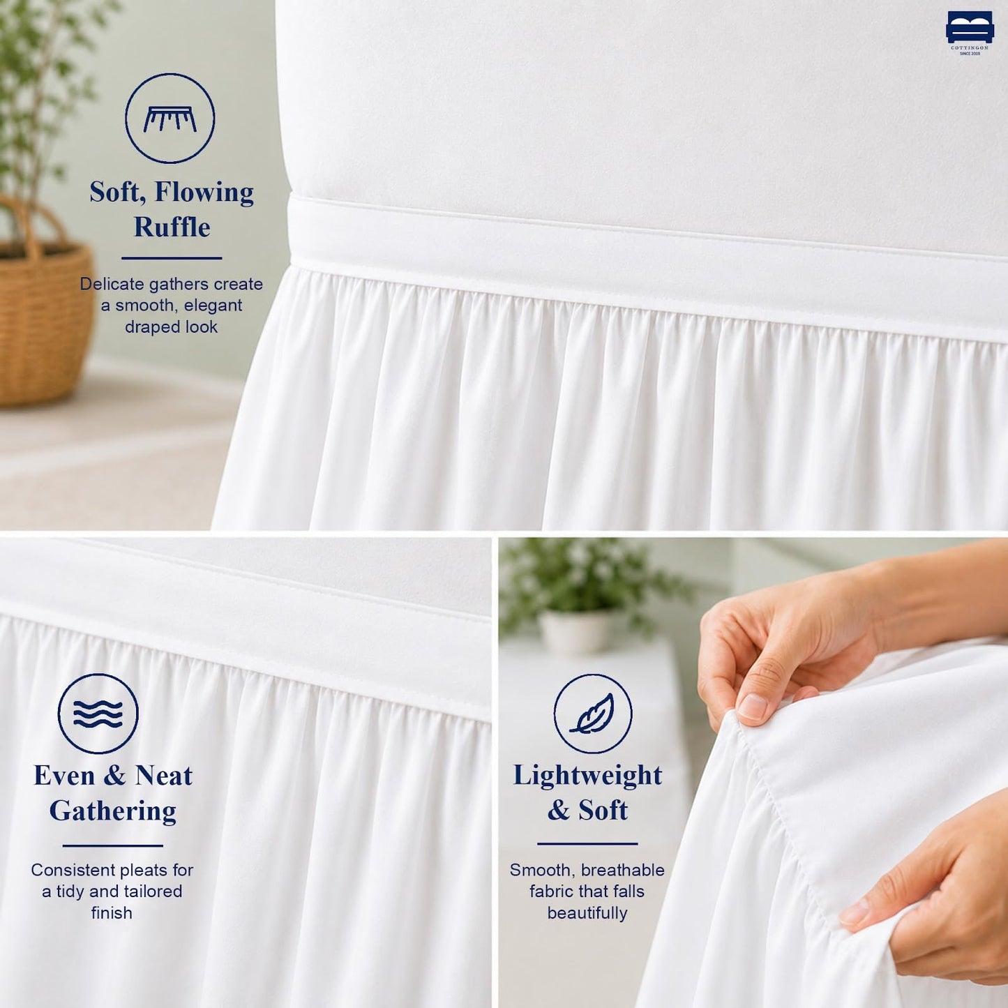Cottingon Dorm Room Bed Skirt Twin XL, White Microfiber Dust Ruffle, 32 Inch Drop, Fits Standard College Beds 39 x 80, Under Bed Storage Cover, College Dorm Room Essentials, Back to School Bedding