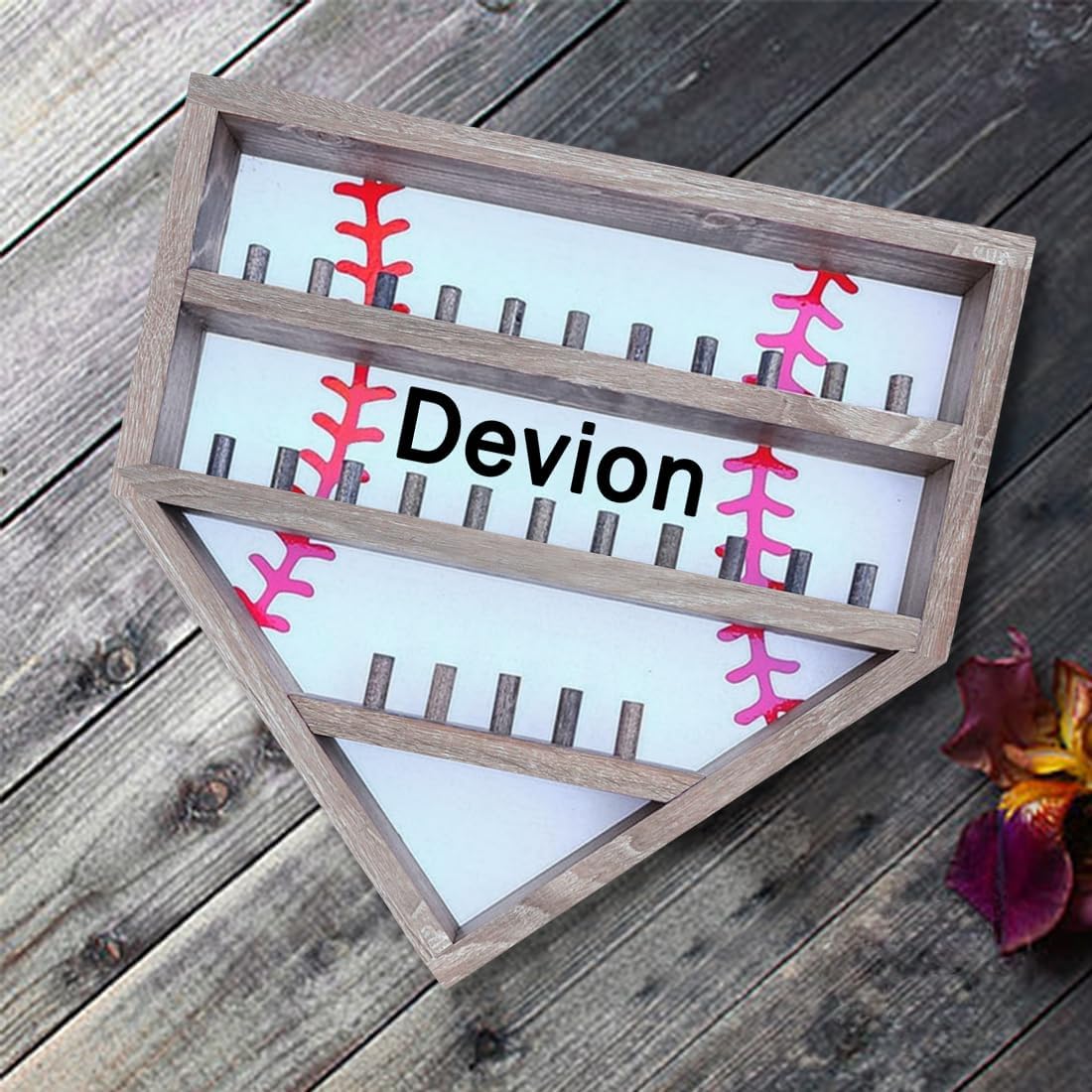 Personalized Wooden Baseball Display Holder - Custom Name Balls, Championship Ring, Wall Mount, Father's Day, Birthday (Black)