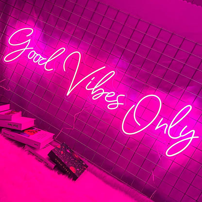 Large Good Vibes Only Neon Signs for Wall Decor -56.57" x 13.5" Pink
