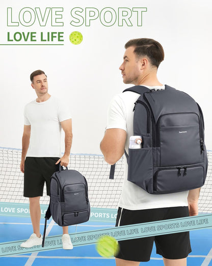 sportsnew Waterproof Pickleball Bag Men Women W/Shoe Compartment Fence Hook