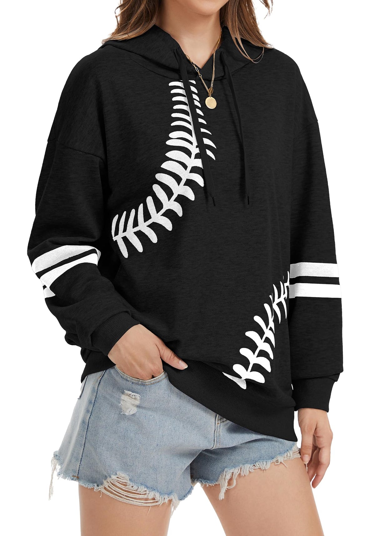 Womens Baseball Hoodie Casual Long Sleeve Baseball Mom Sweatshirt