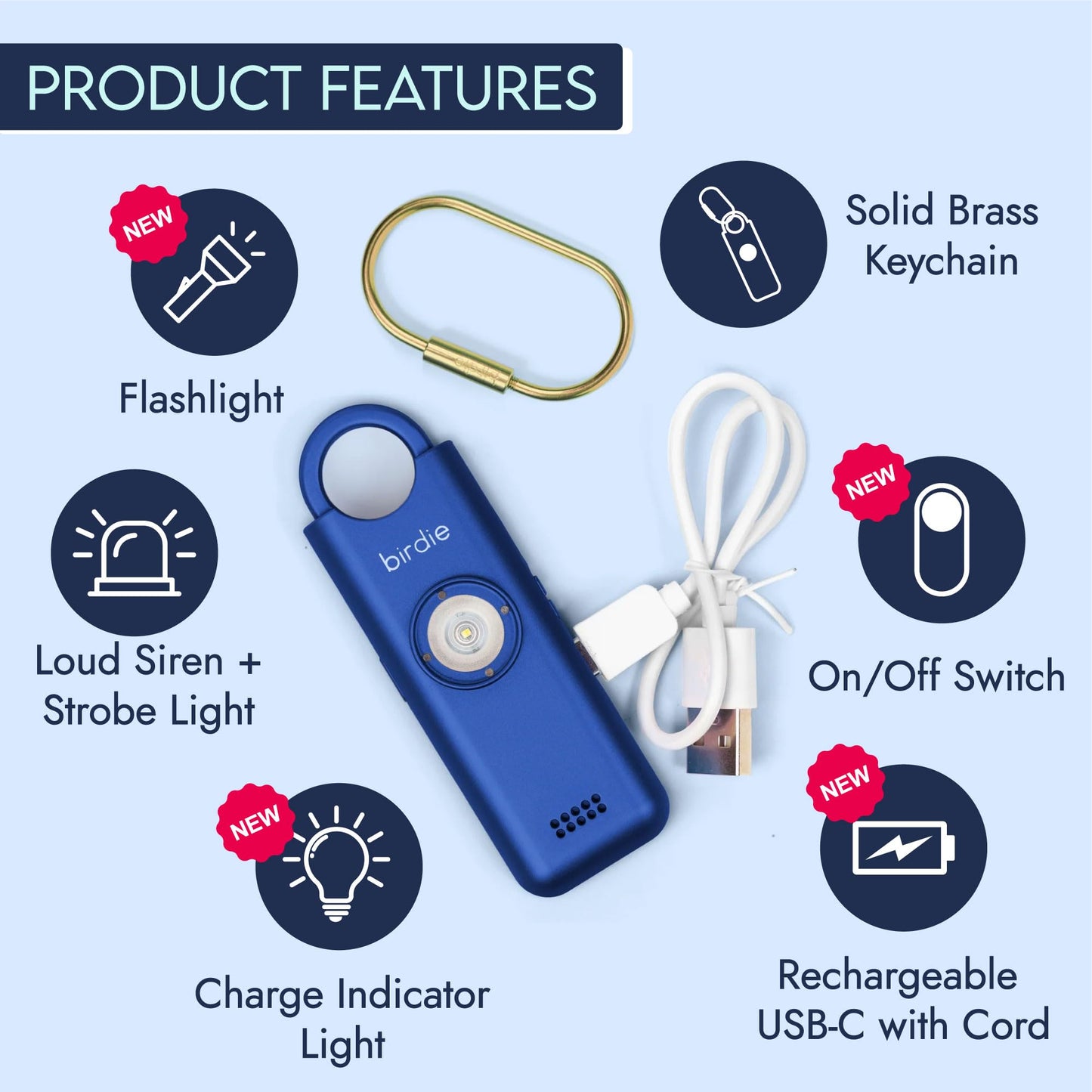 She’s Birdie 3.0 New Version – The Original Personal Safety Alarm for Women by Women–Loud Siren, Flash Light and Rechargeable Battery in a Variety of Colors (Aqua Blue)