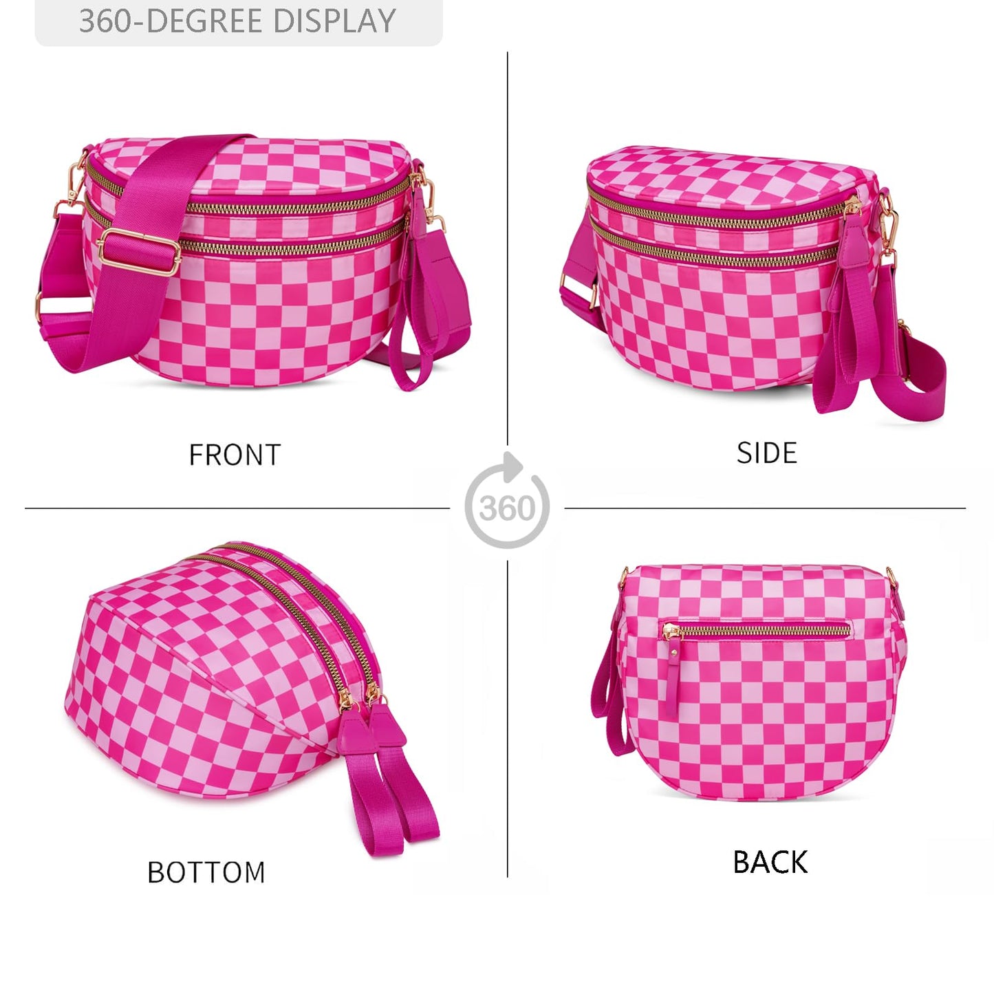 Pure Colour Crossbody Bum Bags for Women Spacious Checkered Cross body Bag Nylon Trendy Fanny Pack for Travel