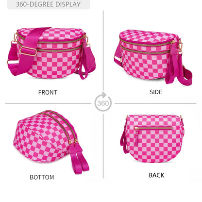 Pure Colour Crossbody Bum Bags for Women Spacious Checkered Cross body Bag Nylon Trendy Fanny Pack for Travel