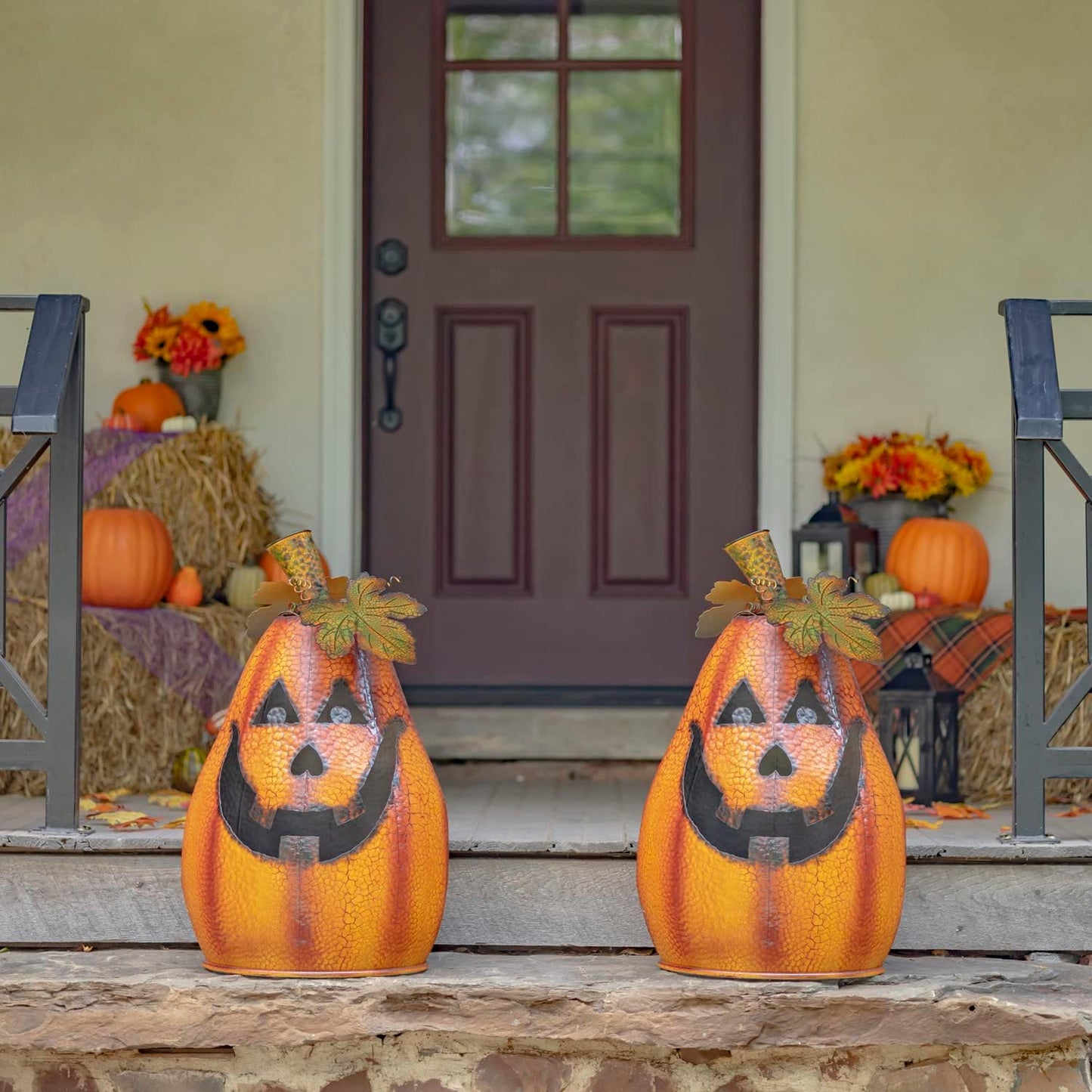2.4 Ft Tall Large Metal Jack-O-Lantern Halloween Pumpkin Candleholder Decoration