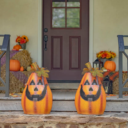 2.4 Ft Tall Large Metal Jack-O-Lantern Halloween Pumpkin Candleholder Decoration