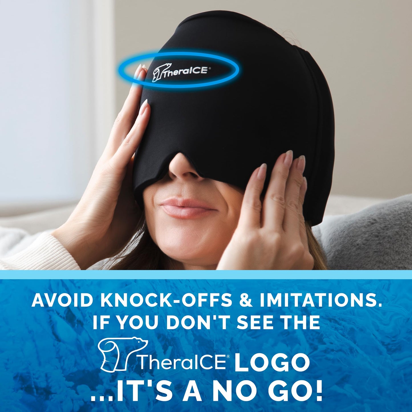 TheraICE Headache Relief Cap, Migraine Ice Pack Mask Products, Women Cooling Gel Hat, Face Cold Compress Head Wrap for Her Stress. Great Birthday Gift for Mom, Sister, Grandma, Girlfriend, & Teacher
