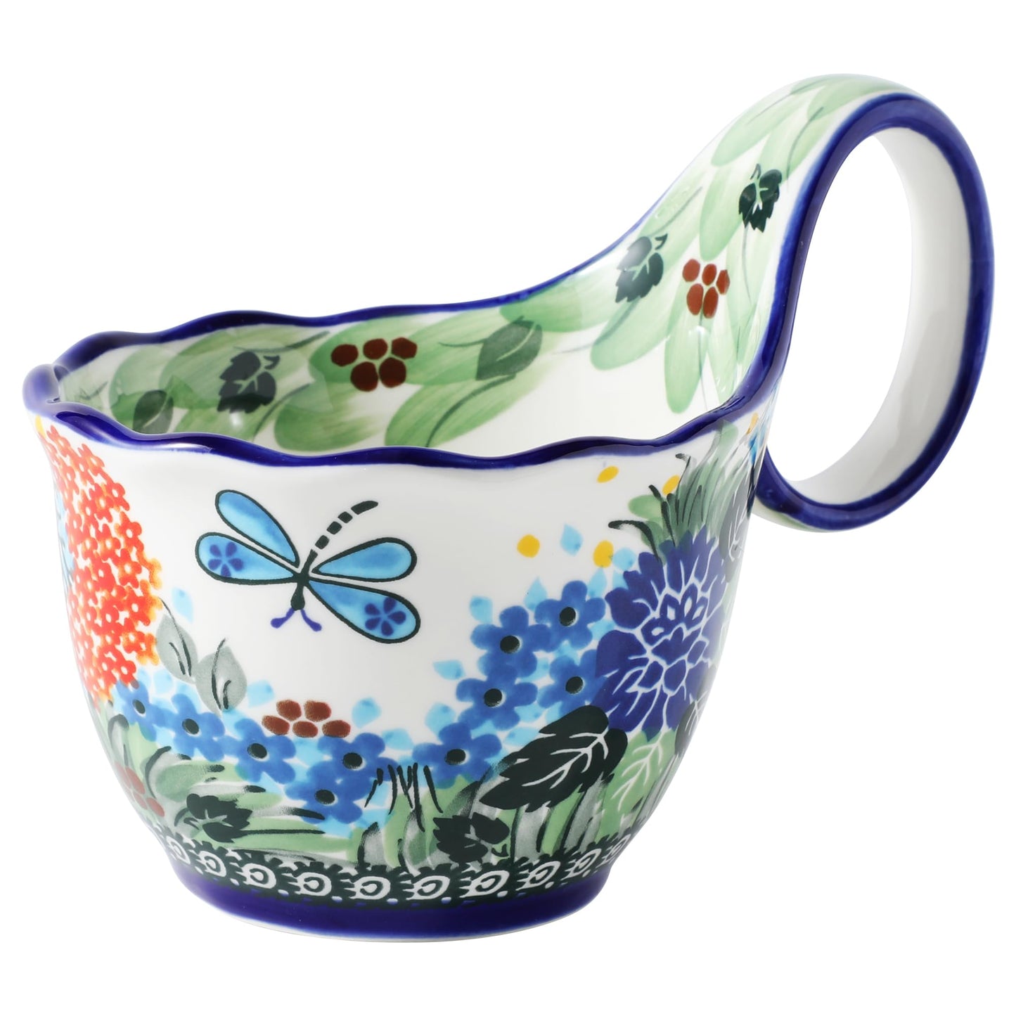 ALMA Handpainted Microwavable Soup Bowl with Loop Handle 18.6oz, Cereal Bowl With Handle Great for Berry, Fruits, Chili, Stew, Ice cream,Floral Soup Mug for Women