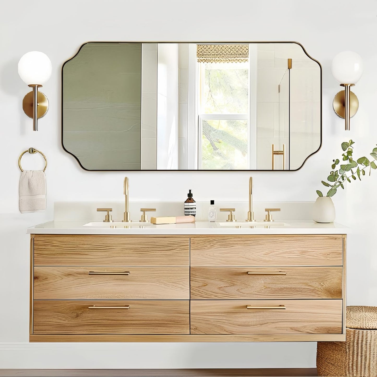ANDY STAR Unique Rectangle Wall Mirror, 24"x32" Black Mirror, Modern Mirror with Aesthetic Scalloped Edge Design Ideal for Bathroom, Bedroom or Entryway, Thin Frame Deep 1’’