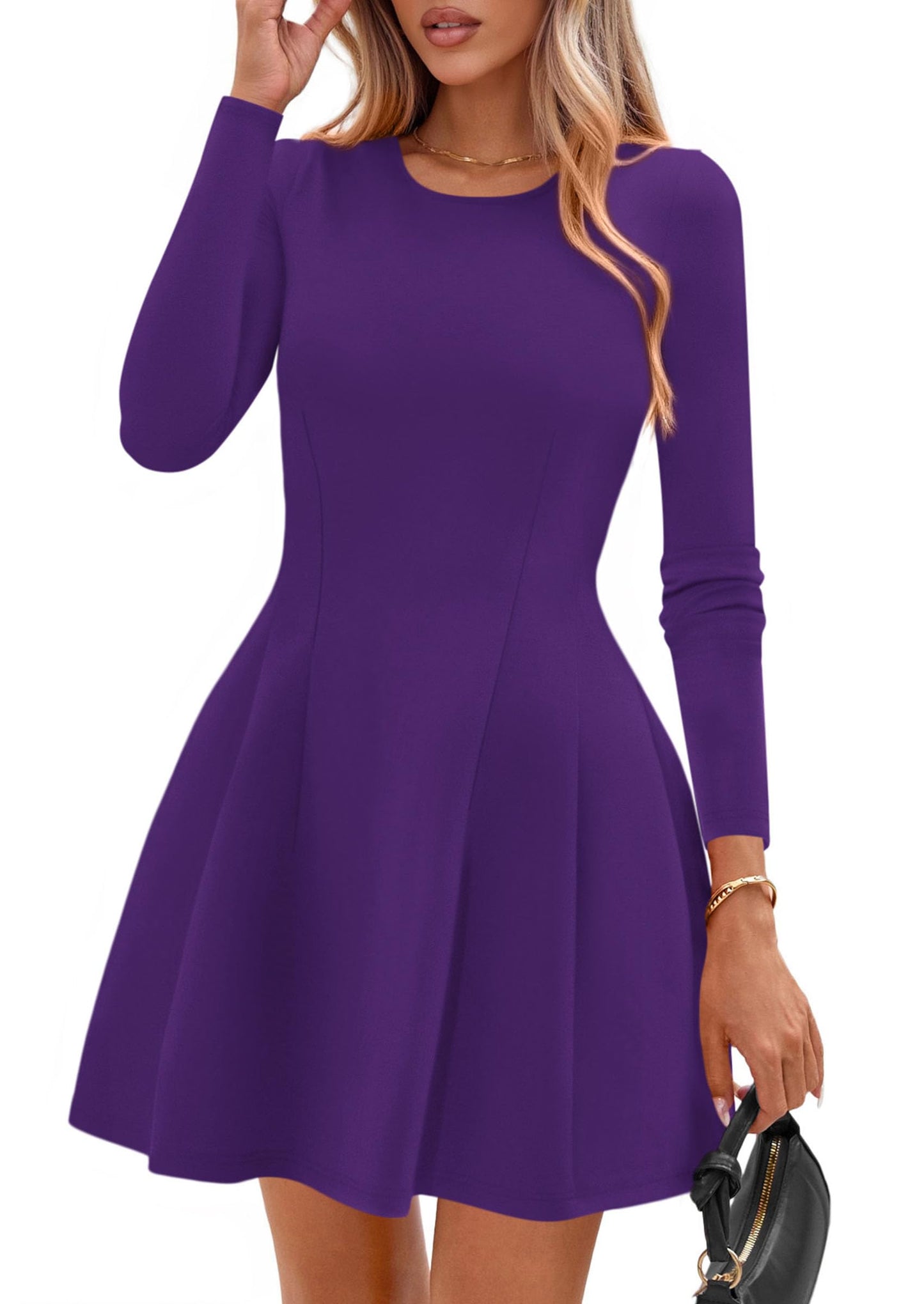 PRETTYGARDEN Womens Long Sleeve Pleated Mini Dress