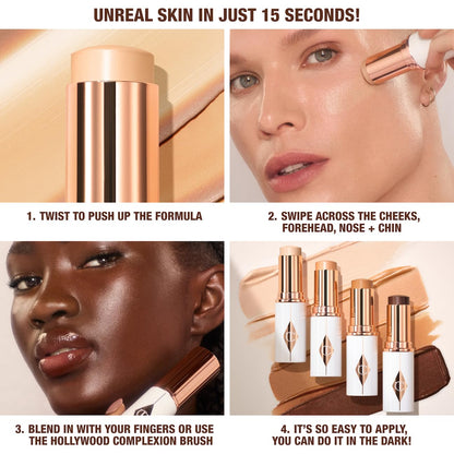 Charlotte Tilbury Unreal Skin Tint & Sheer Glow Hydrating Foundation Stick - Cream Foundation Makeup with Sheer-to-Light Coverage & a Buildable Formula - Blurring, Smoothing & Nourishing