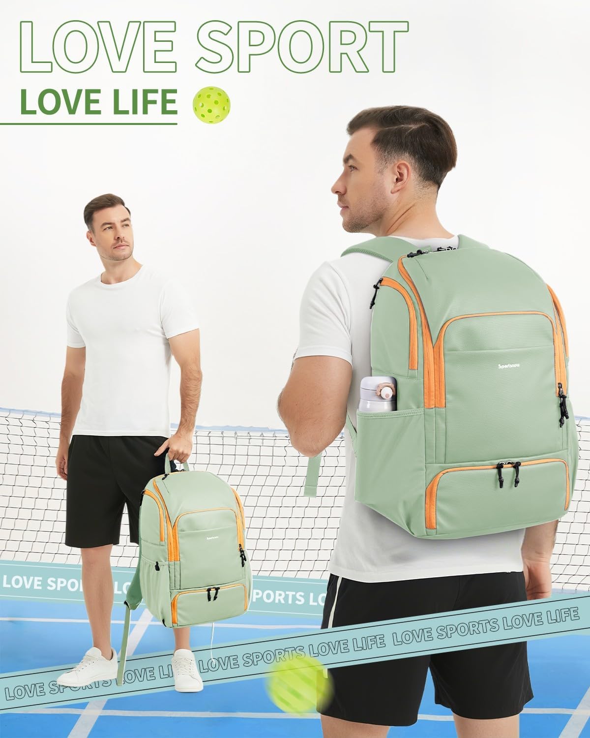 sportsnew Waterproof Pickleball Bag Men Women W/Shoe Compartment Fence Hook