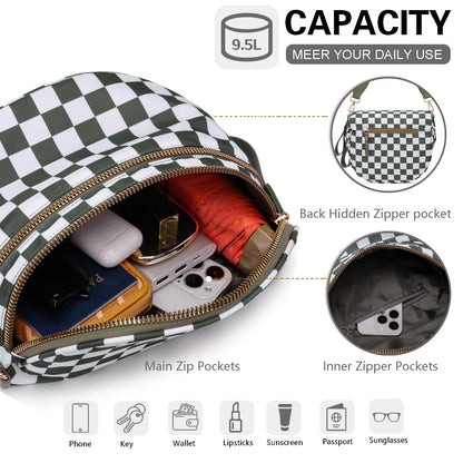 Pure Colour Crossbody Bum Bags for Women Spacious Checkered Cross body Bag Nylon Trendy Fanny Pack for Travel