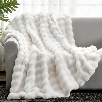 Cozy Bliss Faux Fur Throw Blanket for Couch, Fuzzy Soft Plush Thick Bubble Blanket for Sofa Bedroom Living Room, 50 * 60 Inches Tie Dye Pink