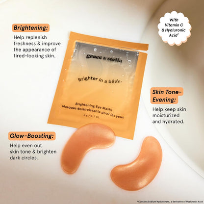grace & stella New Brightening Eye Patches for Dark Circles (24 Pairs) - Vitamin C Under Eye Patches for Puffiness - Perfect Gifts for Women & Morning Skin Care Routine, Vegan Under Eye Mask