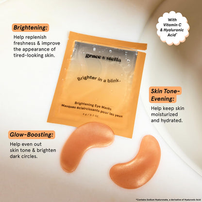 grace & stella New Brightening Eye Patches for Dark Circles (24 Pairs) - Vitamin C Under Eye Patches for Puffiness - Perfect Gifts for Women & Morning Skin Care Routine, Vegan Under Eye Mask