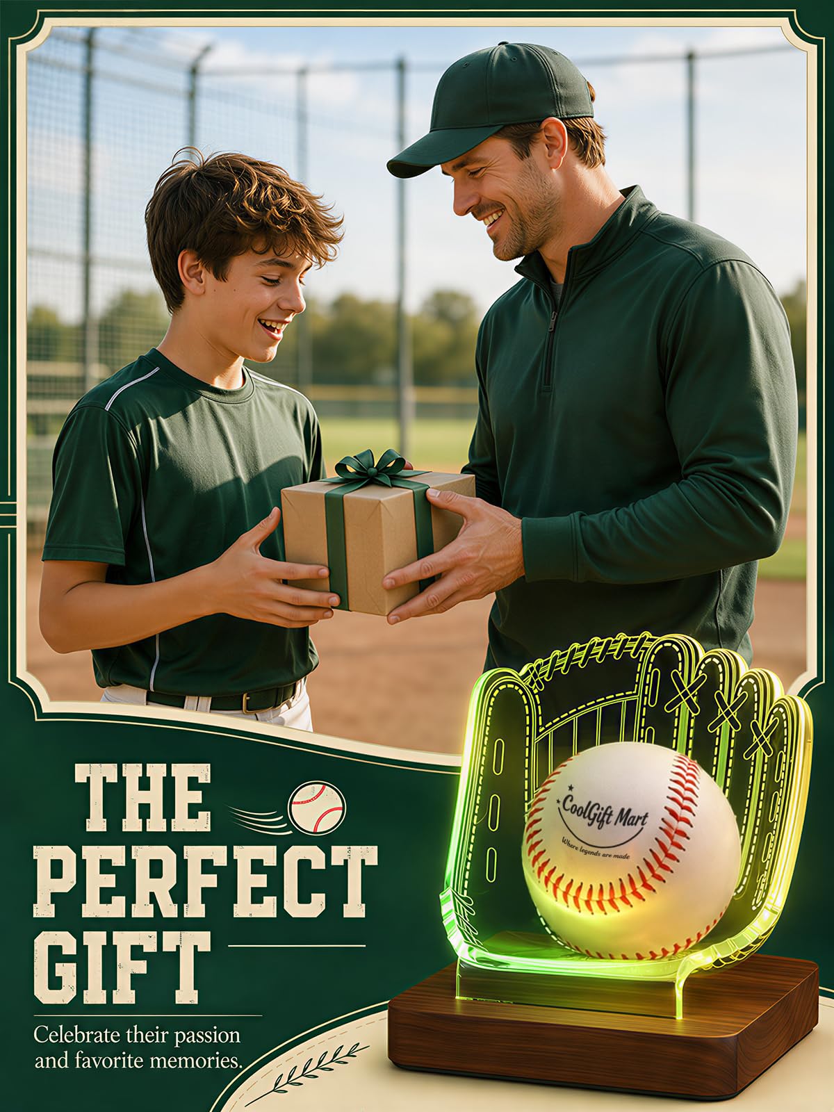 CoolGift Mart Light Up Baseball Glove Display Stand
