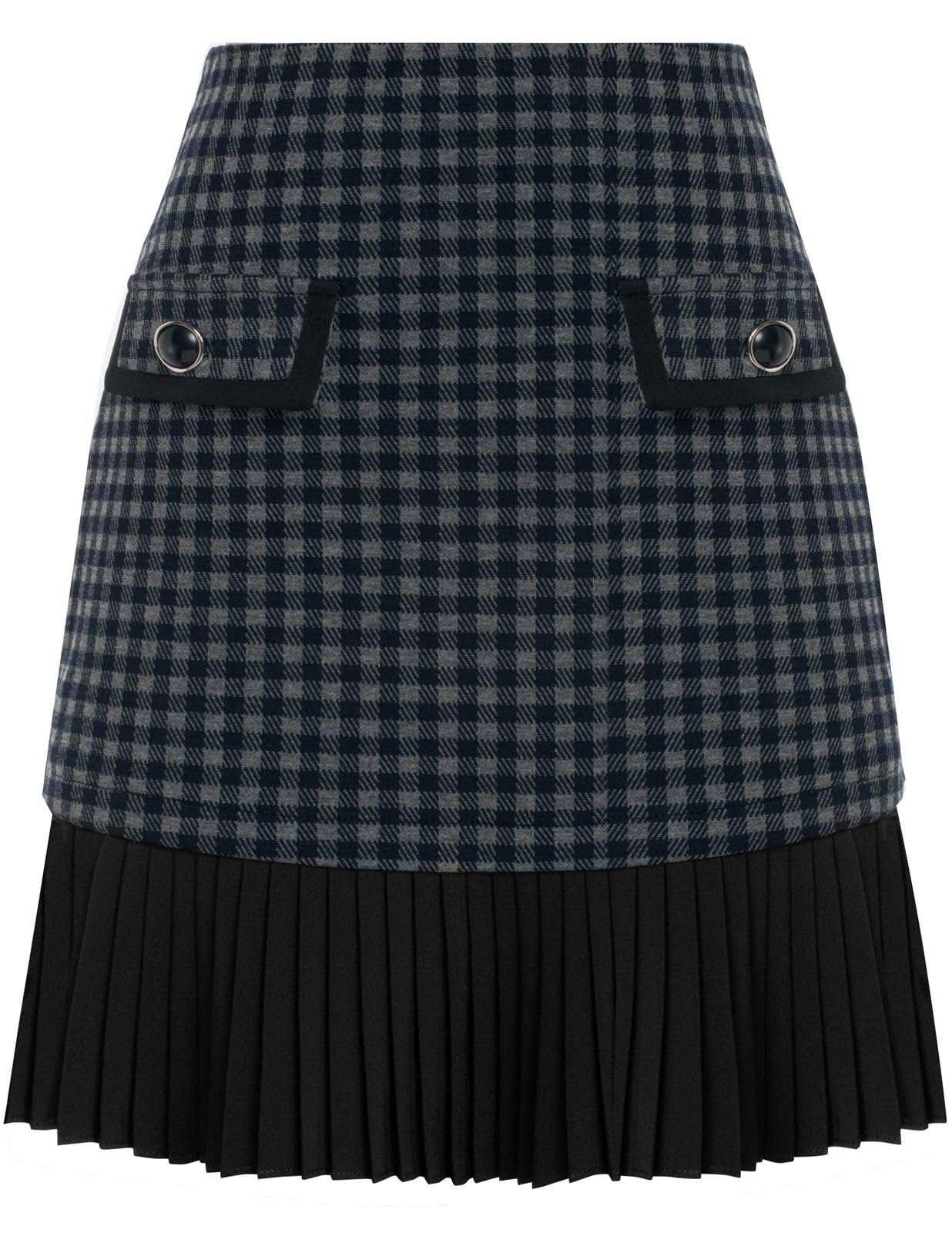 Kate Kasin Women's Plaid Mini Skirt, High Waist Pleated A-Line Skirts