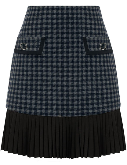 Kate Kasin Women's Plaid Mini Skirt, High Waist Pleated A-Line Skirts