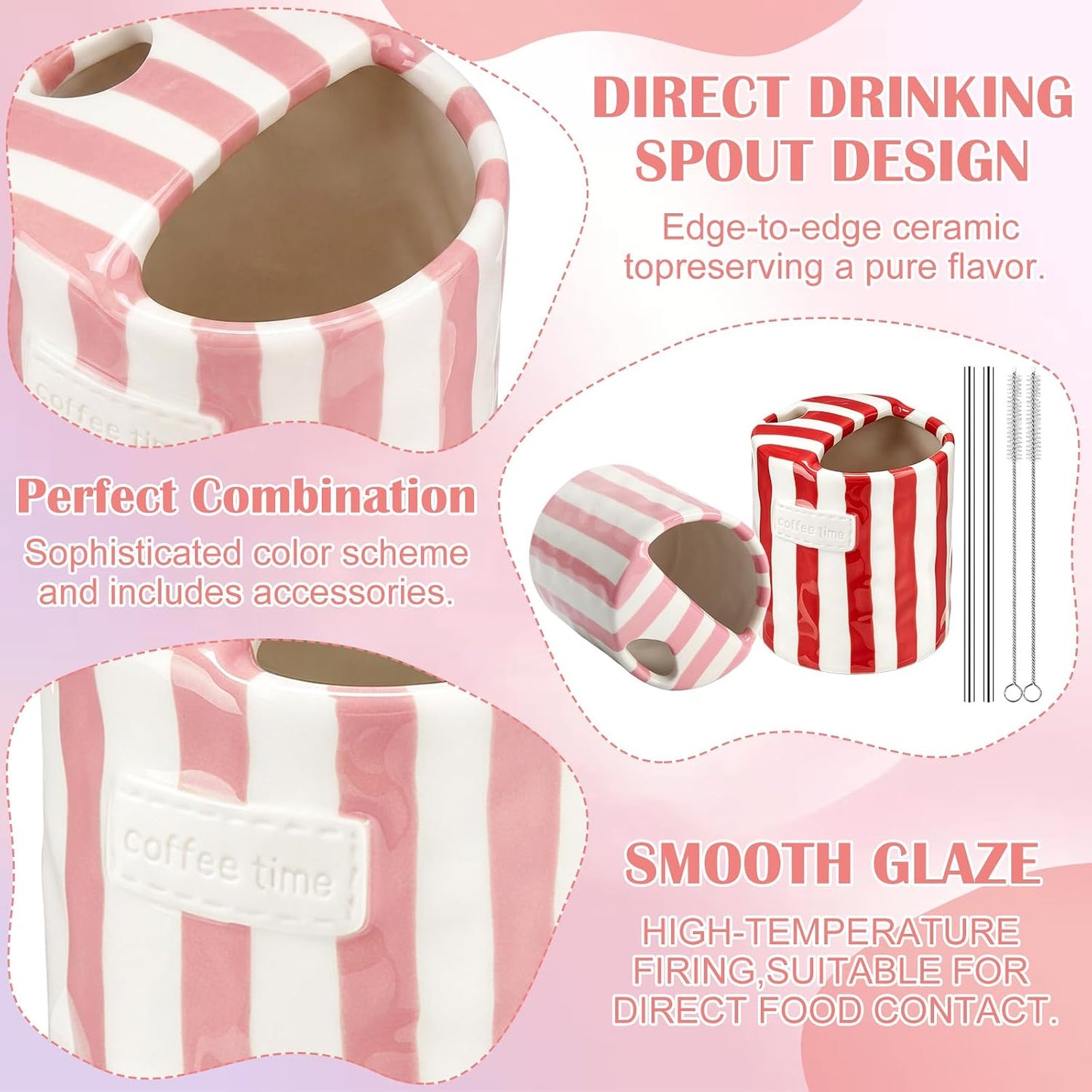 2 Pack Ceramic Mug with Sip Hole,