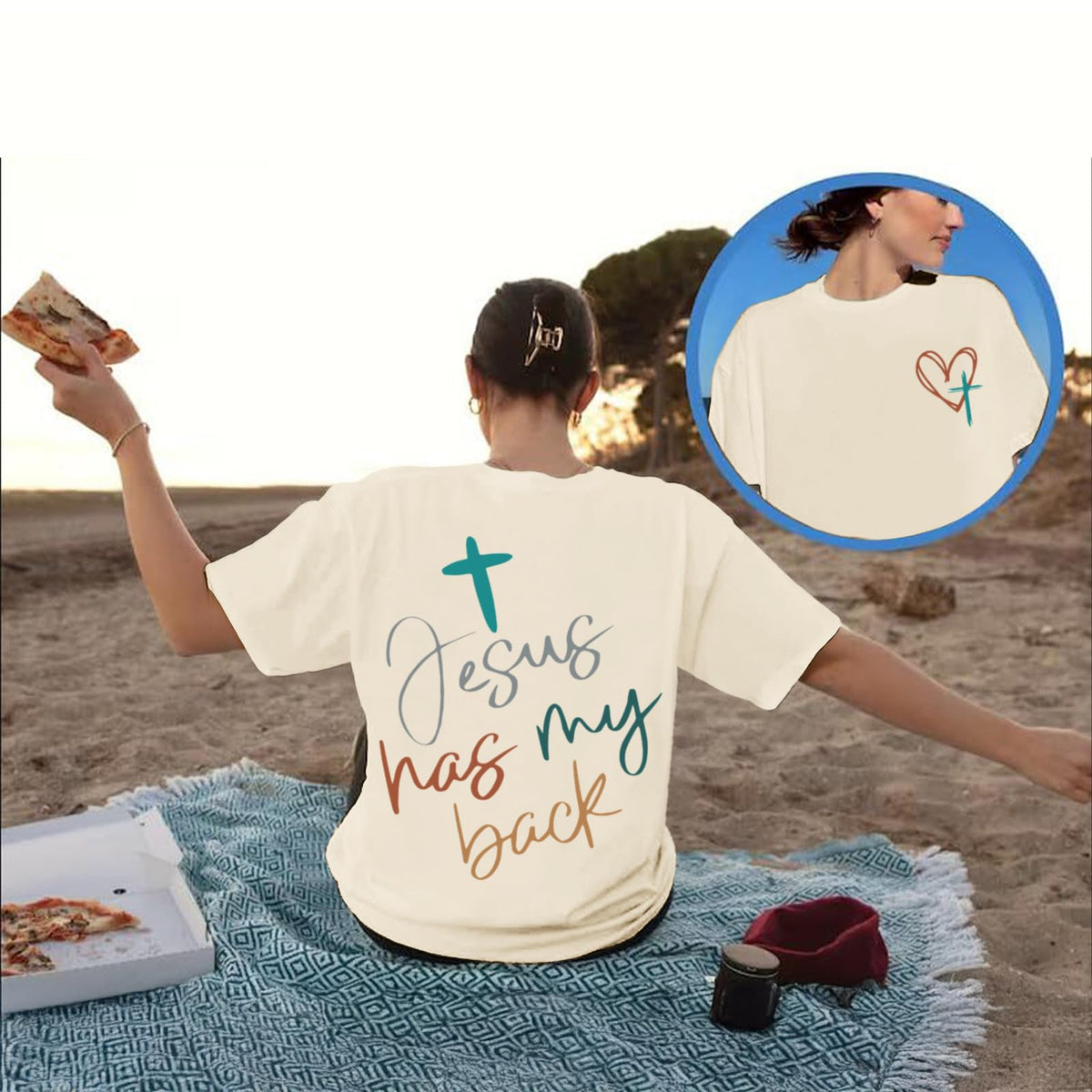 Tuislay Christian Shirts for Women Jesus Has My Back