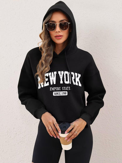 ORANDESIGNE Woman Graphic Print Cropped Hoodie Long Sleeve Fleece Pullover | 60% Cotton,Soft Fleece Fabric,Durable Letter Graphic Print,Drop Shoulder,Loose Fit,Easy Care,Going Out,Fall&Winter Casual