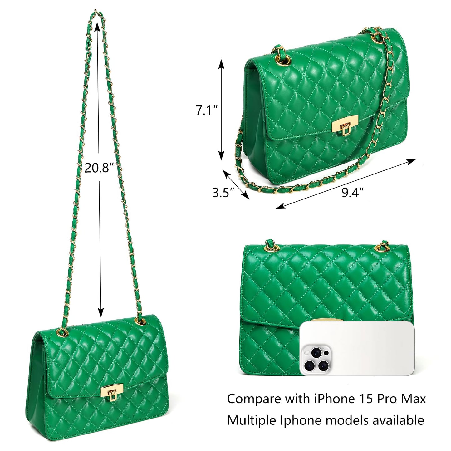 Quilted Leather Crossbody Bags for Women Trendy Ladies Shoulder Purse Satchel HandBag with Chain Strap