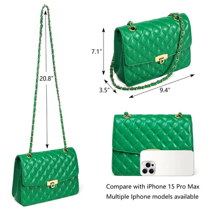 Quilted Leather Crossbody Bags for Women Trendy Ladies Shoulder Purse Satchel HandBag with Chain Strap