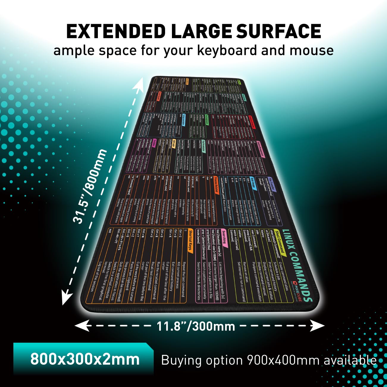 Pixiecube Excel Cheat Sheet Desk Pad | Excel Shortcut Keys Mouse Pad | Extended Large XL Gaming Mousepad | PC Office Spreadsheet Keyboard Mat | Non-Slip Stitched Edge
