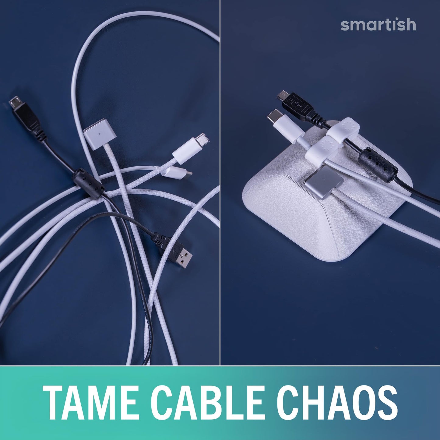 Smartish® Magnetic Cord Holder - Bigger Cable Wrangler Organizer with Magnet Clips for Charger Management on Desktop, Nightstand - Holds 6+ Cables - I'm Blushing