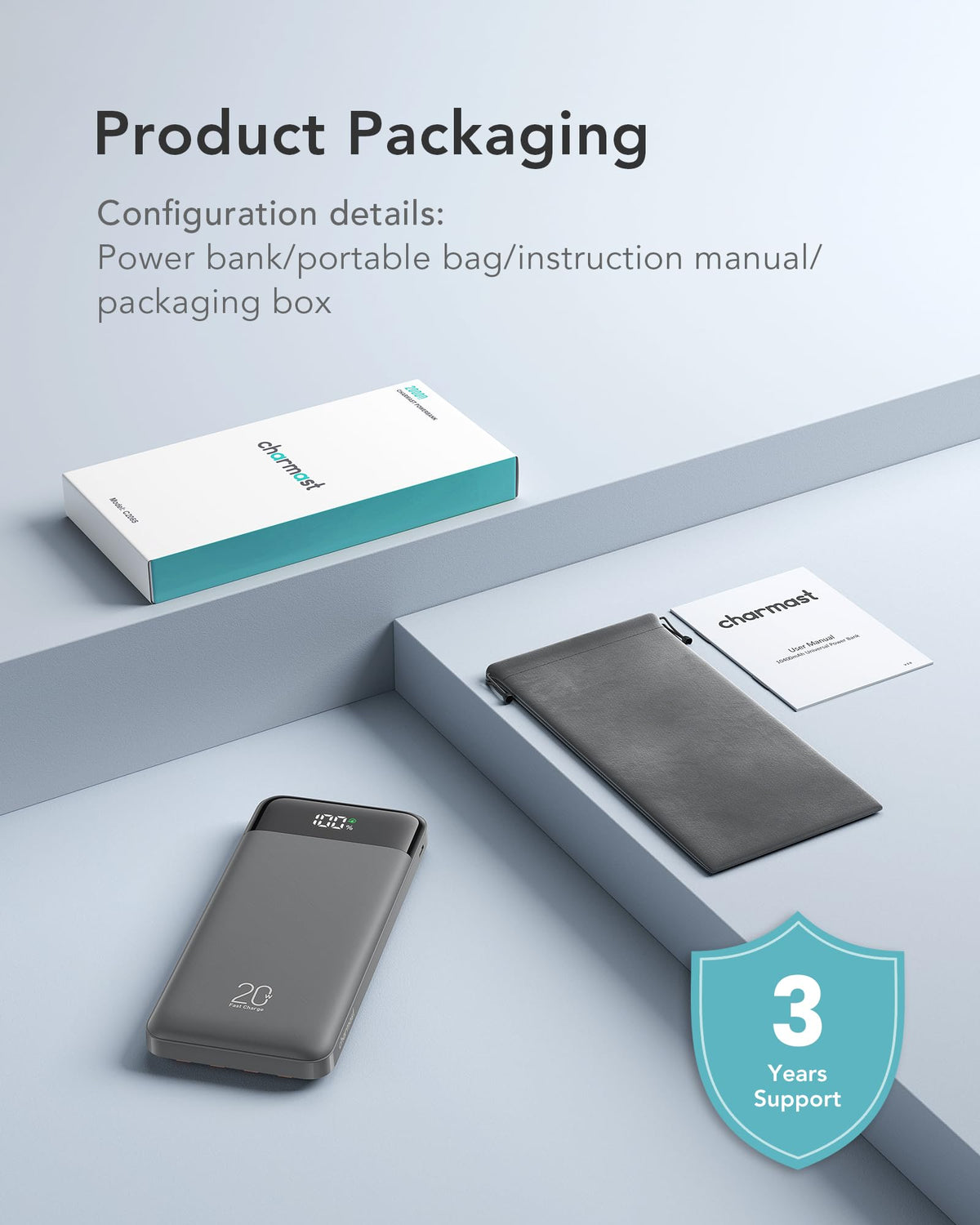 charmast Portable Charger Built-in Cables, 20000mAh Power Bank 6-Output