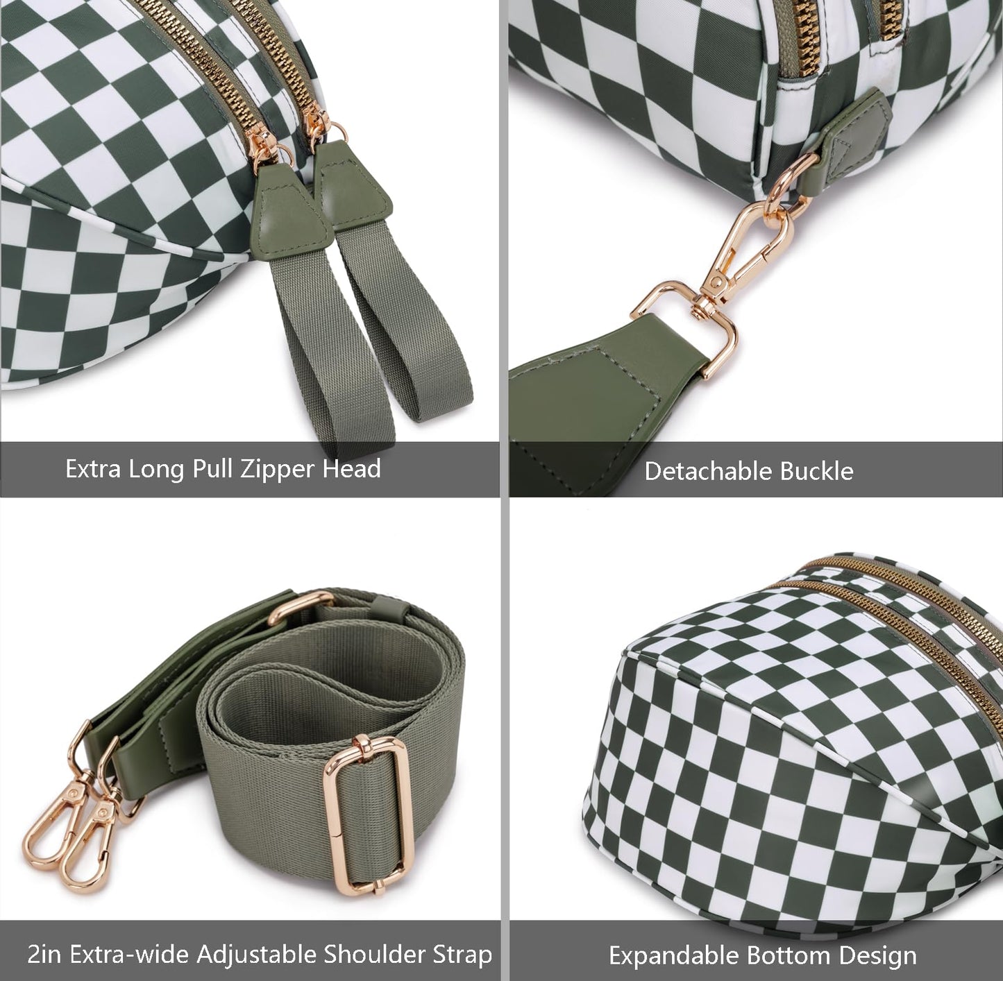 Pure Colour Crossbody Bum Bags for Women Spacious Checkered Cross body Bag Nylon Trendy Fanny Pack for Travel