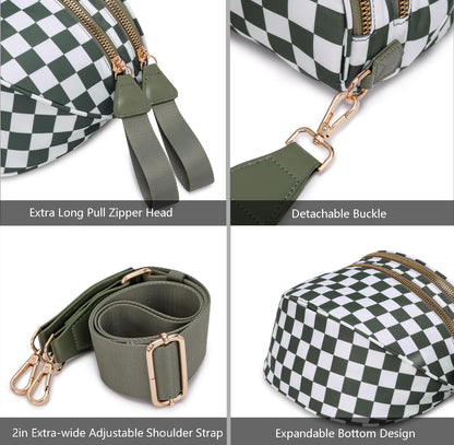 Pure Colour Crossbody Bum Bags for Women Spacious Checkered Cross body Bag Nylon Trendy Fanny Pack for Travel