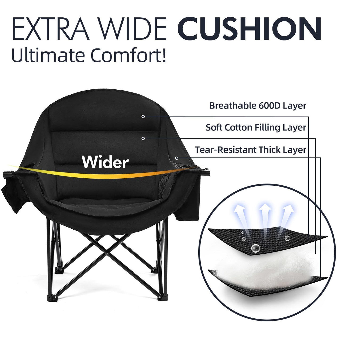 Oversized Camping Chairs for Adults - Heavy Duty Padded Outdoor Camp Chair