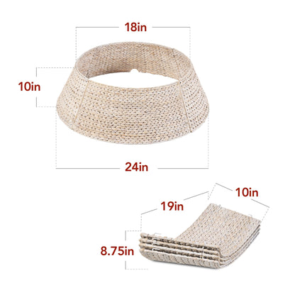 Best Choice Products 42in Christmas Tree Collar, Woven Hyacinth 4-Piece Holiday Rattan Tree Skirt Accessory for Home w/Cord Cut-Out - Chestnut