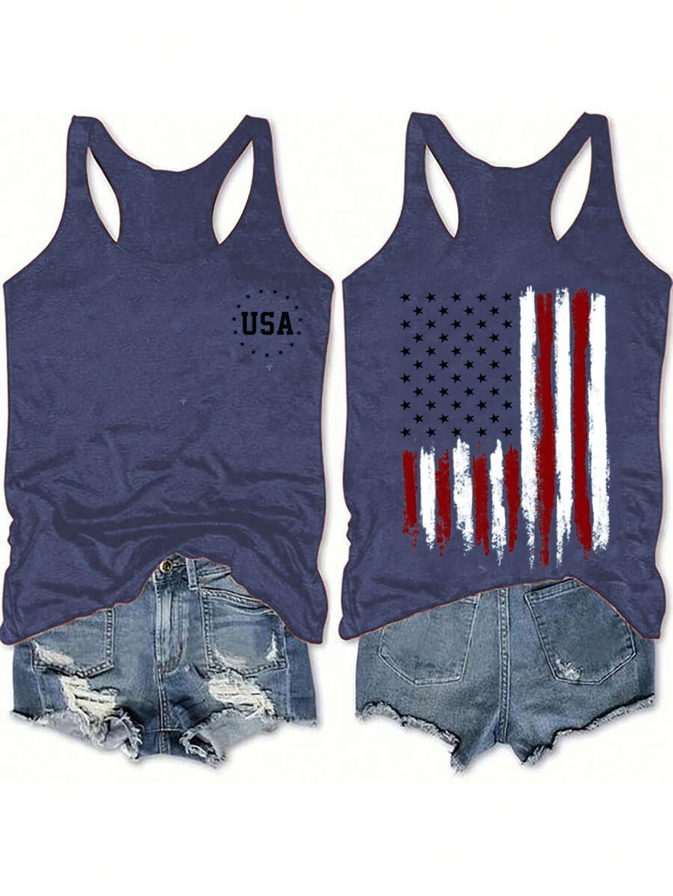 Women's 4th of July Outfits USA Shirt Memorial Day Red White and Blue Patriotic Shirts American Flag Graphic Tops