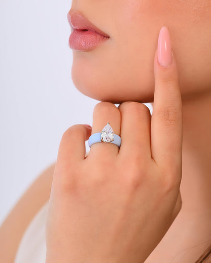 Rinfit Silicone Ring with Stone - Pear Cut Cubic Zirconia Solitaire Engagement Ring for Women - Rubber Wedding Bands - Patent Pending