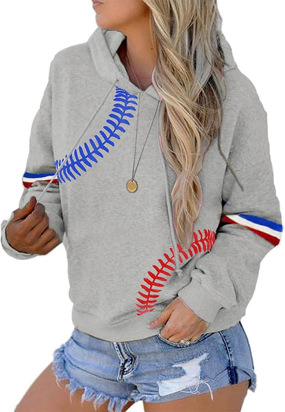 Womens Baseball Hoodie Casual Long Sleeve Baseball Mom Sweatshirt