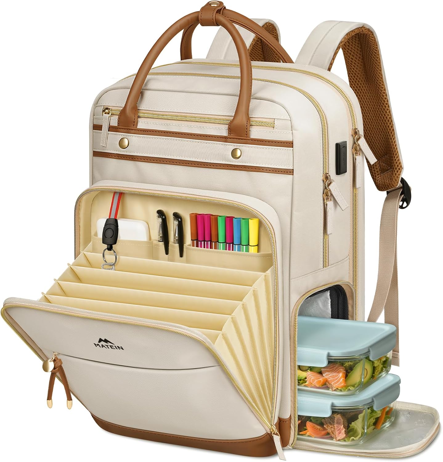 MATEIN Teacher Backpack with Lunch Compartment, 15.6 Inch Laptop Backpack | Detachable, with Organized Pocket, Commute Office College, Computer Backpacks for Men Women, Meal Prep Bag, Gift for Nurse