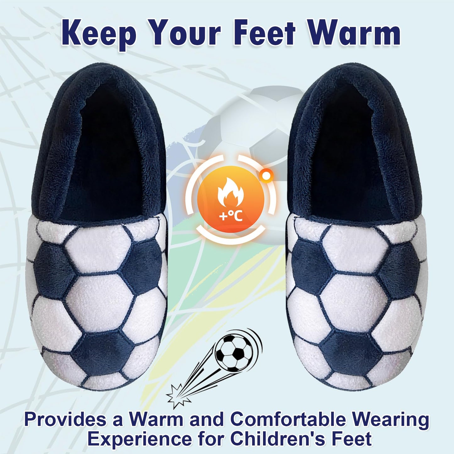 Little Kids Big Boys Warm Slippers with Soft Memory Foam Slip-on Indoor Football Slippers