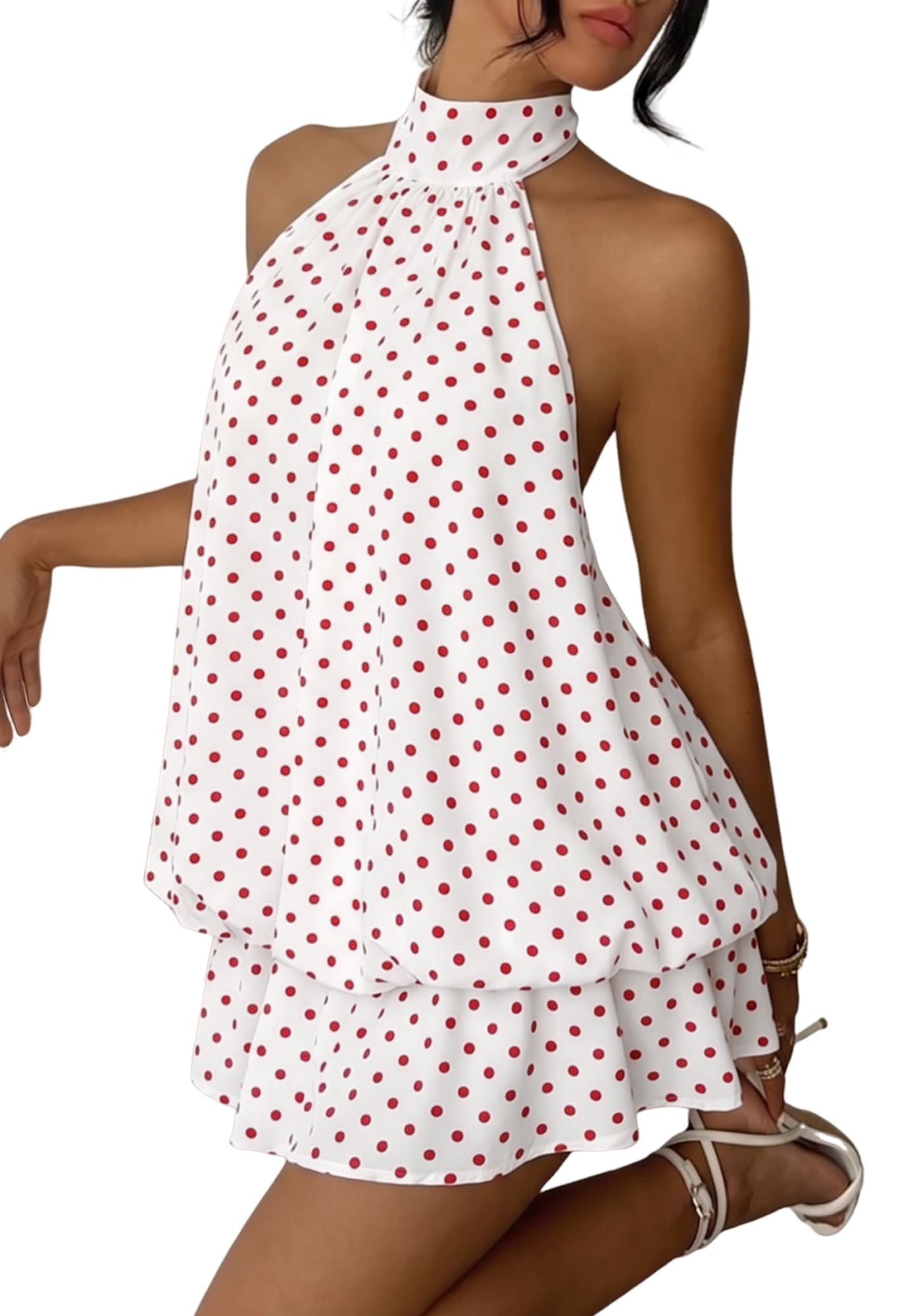 Women's Chiffon Halter Drop Waist Mini Dress Wedding Guest Dresses Ruffle Formal Club Holiday Brunch Outfits